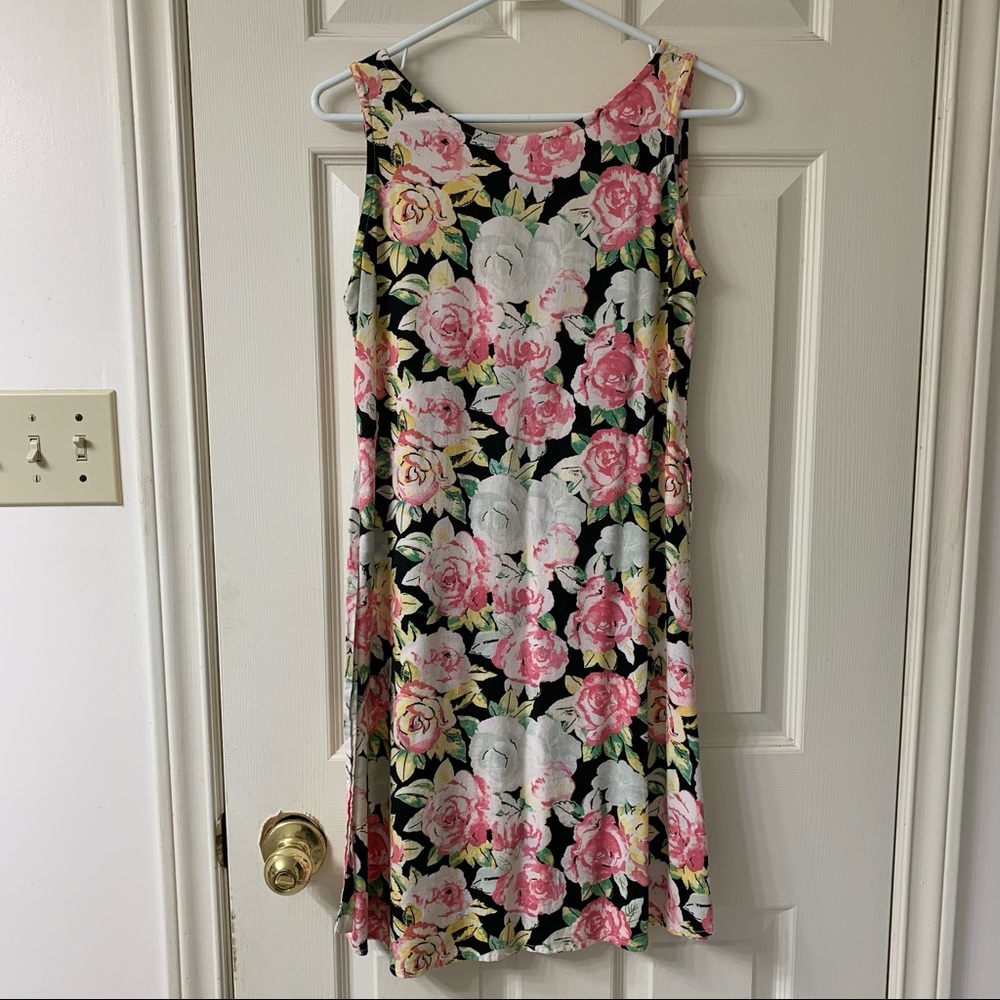 🌷3 for$25🌷Uno, US S, Pink & Black Floral Sleeveless Tie Back Sundress - Picture 4 of 8